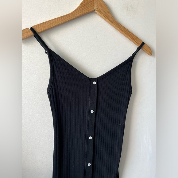 Aerie Black Ribbed fitted Midi Dress XXS - Picture 2 of 9